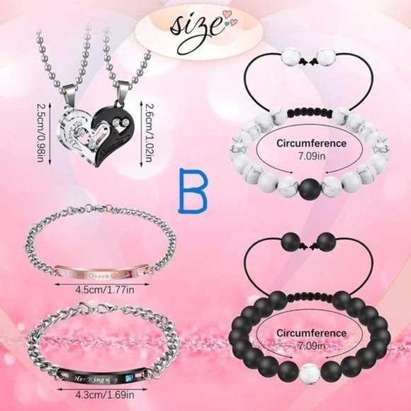 New 8 Pieces Couples Necklace Bracelet Matching Bracelets Set for Women … - Picture 4 of 9